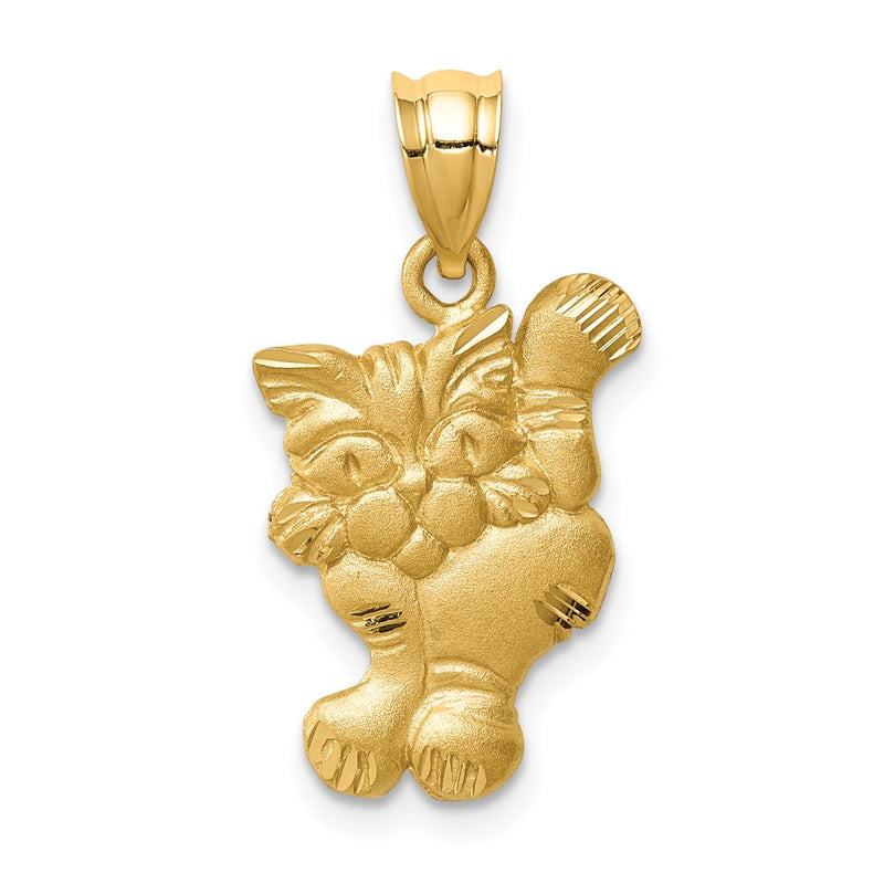 14k Yellow Gold Brushed & Diamond-cut Cat Pendant