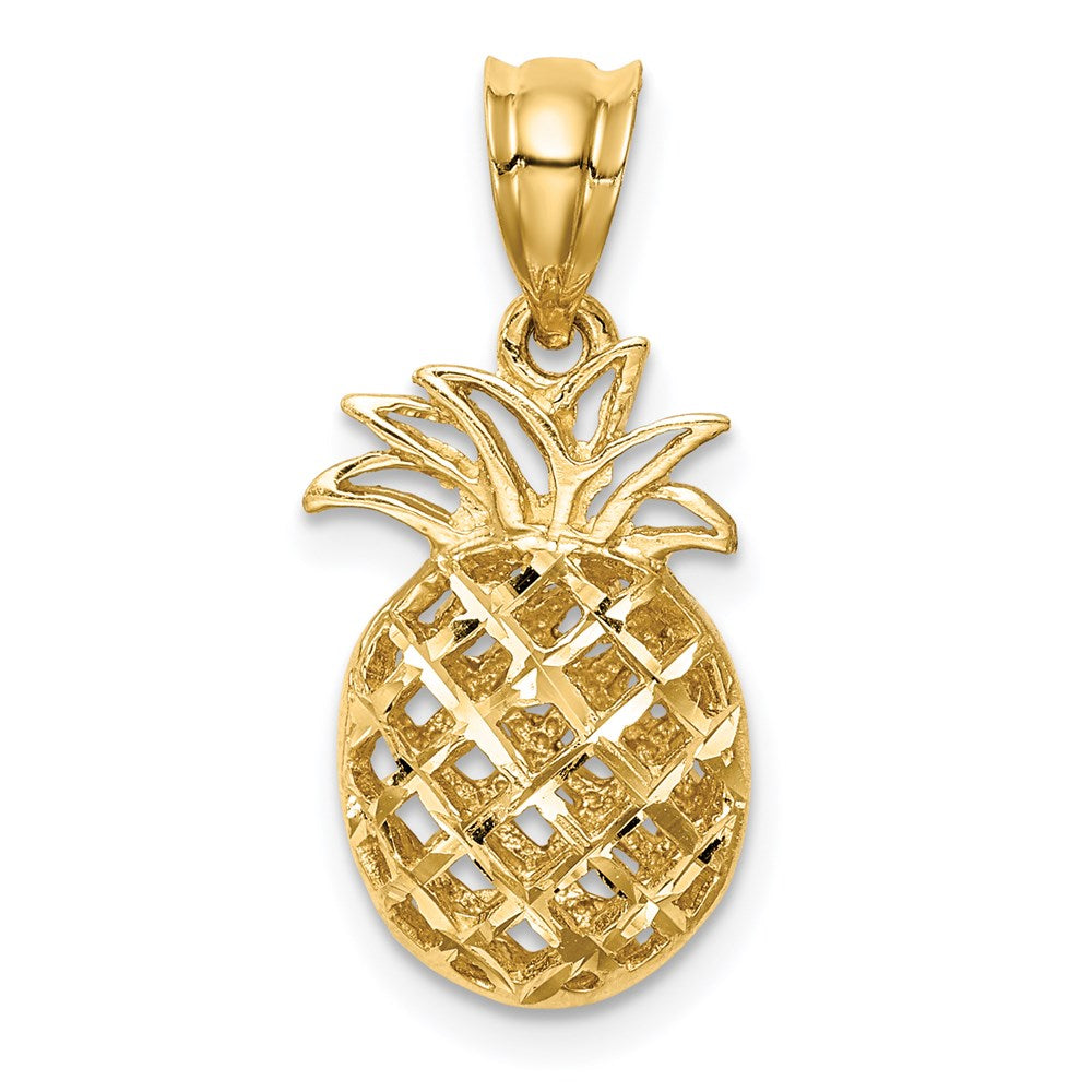 14k Yellow Gold Polished & Diamond-cut 3D Pineapple Pendant