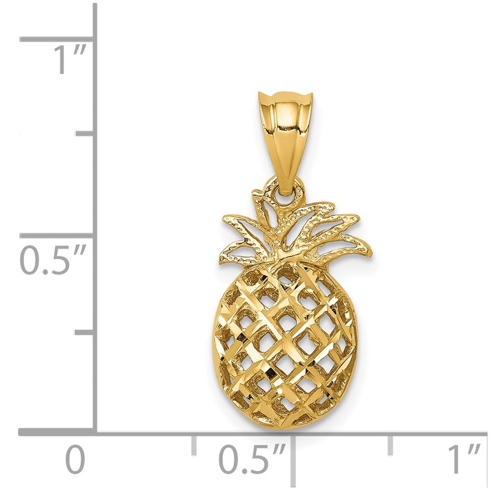 14k Yellow Gold Polished & Diamond-cut 3D Pineapple Pendant