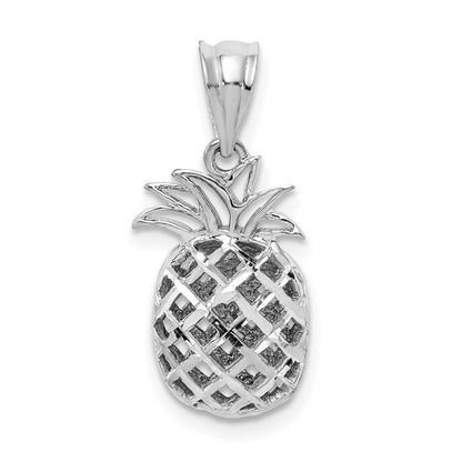 14k White Gold White Polished & Diamond-cut 3D Pineapple Pendant