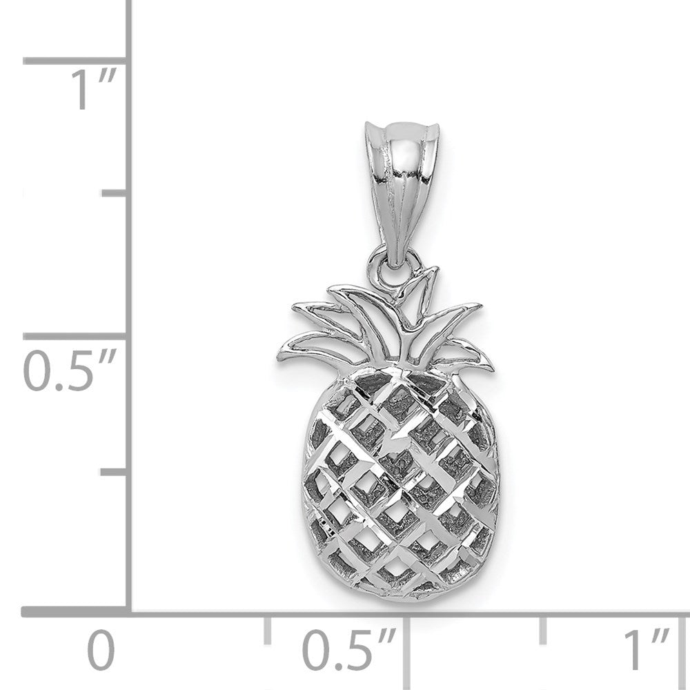 14k White Gold White Polished & Diamond-cut 3D Pineapple Pendant