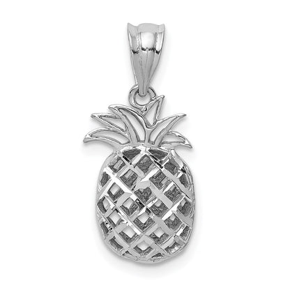 14k White Gold White Polished & Diamond-cut 3D Pineapple Pendant