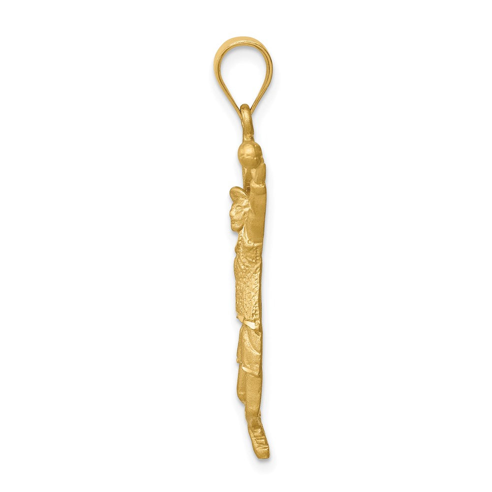 14k Yellow Gold Brushed & D/C Tennis Player Pendant