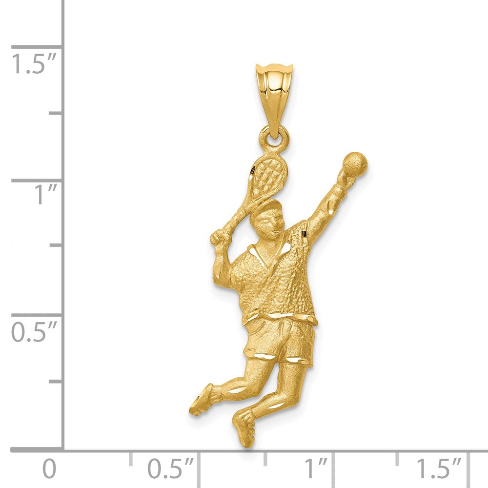 14k Yellow Gold Brushed & D/C Tennis Player Pendant