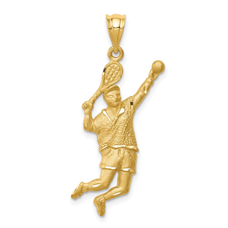 14k Yellow Gold Brushed & D/C Tennis Player Pendant