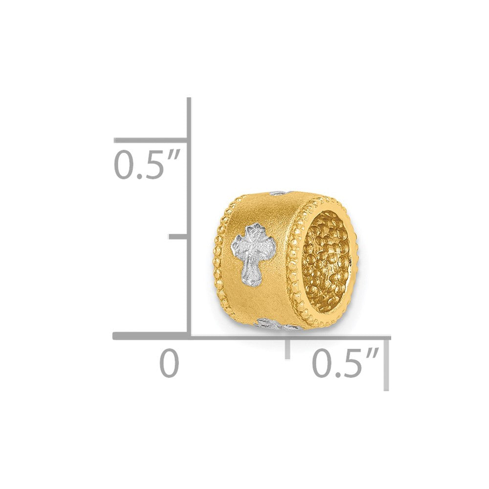 14k Yellow & Rhodium Gold & White Rhodium Brushed Cross Slide