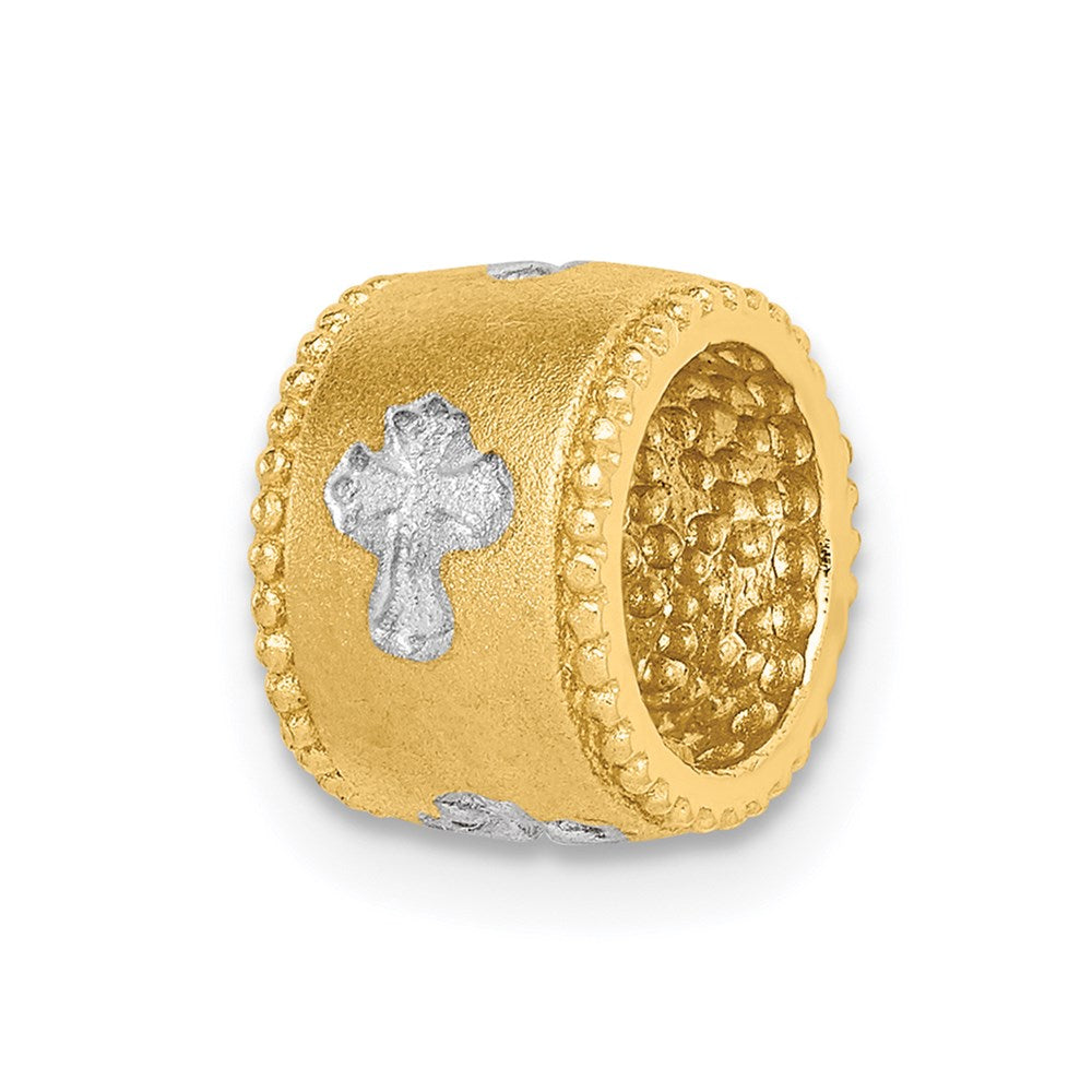 14k Yellow & Rhodium Gold & White Rhodium Brushed Cross Slide
