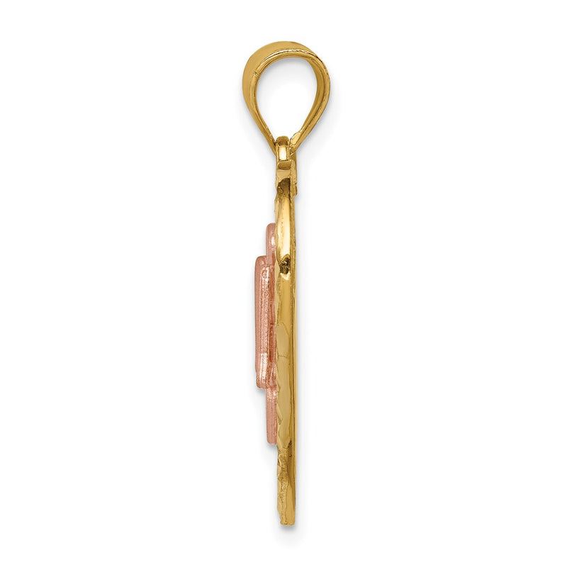 14k Two-tone Gold White Rhodium D/C Brushed & Polished Angel Heart Pendant