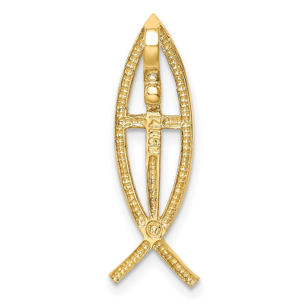14k Yellow Gold Polished Ichthus Cross Fish Slide