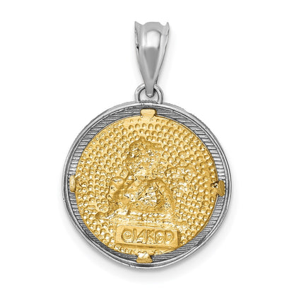 14k Two-tone Gold Polished & Diamond-cut Bezel Angel Pendant