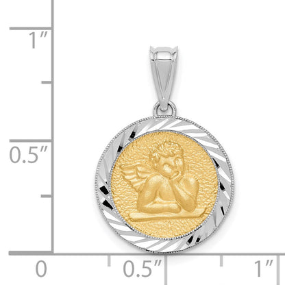 14k Two-tone Gold Polished & Diamond-cut Bezel Angel Pendant