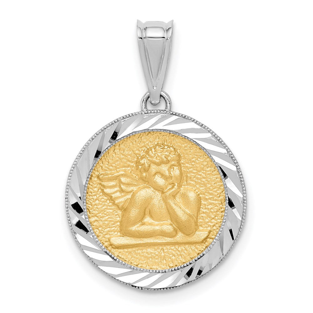 14k Two-tone Gold Polished & Diamond-cut Bezel Angel Pendant