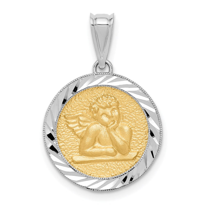 14k Two-tone Gold Polished & Diamond-cut Bezel Angel Pendant