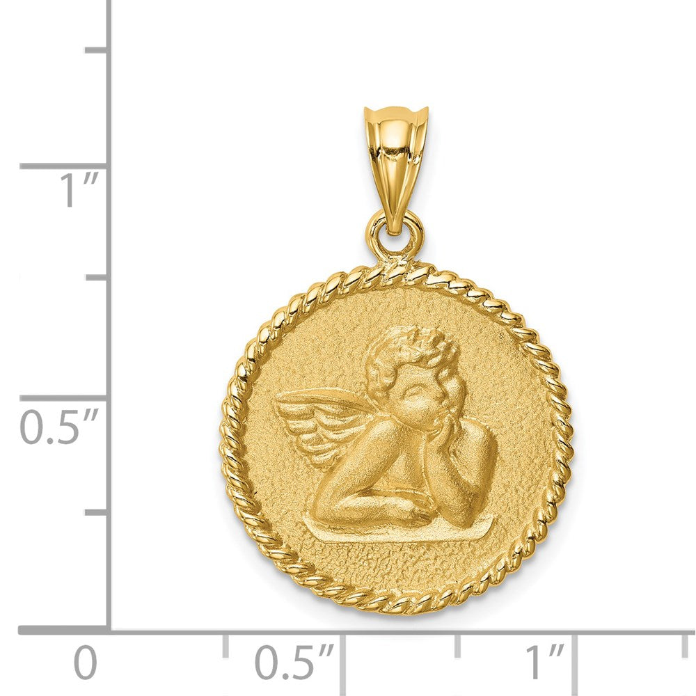14k Yellow Gold Brushed Angel Pendant