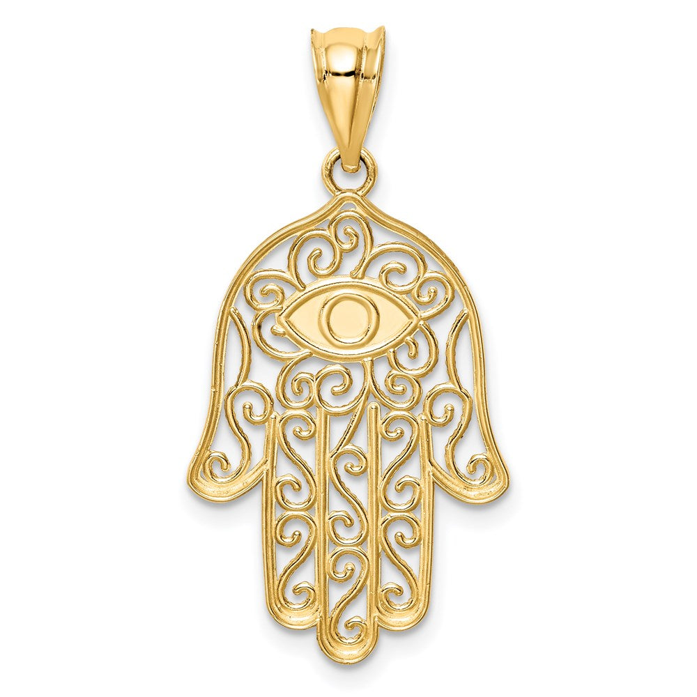 14k Yellow Gold Polished and Enameled Hamsa Pendant