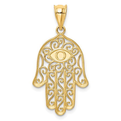 14k Yellow Gold Polished and Enameled Hamsa Pendant