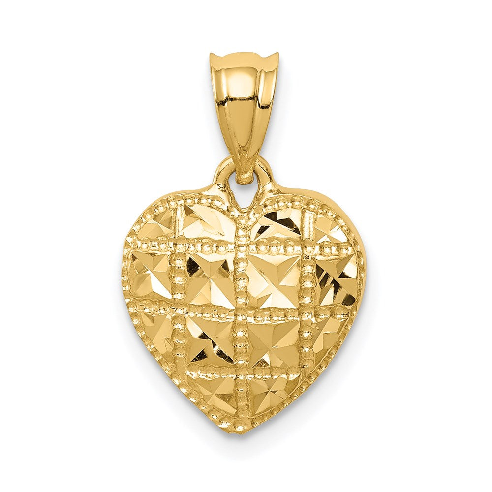 14k Yellow Gold Polished & Diamond-cut Heart Pendant