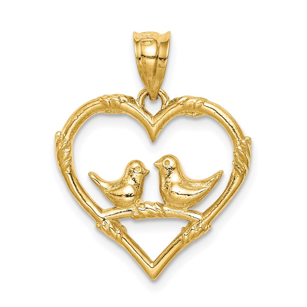 14k Yellow Gold Polished Love Birds in Heart Pendant