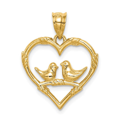 14k Yellow Gold Polished Love Birds in Heart Pendant