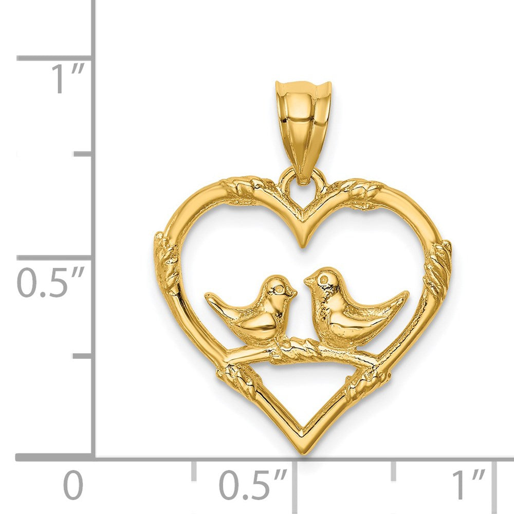 14k Yellow Gold Polished Love Birds in Heart Pendant