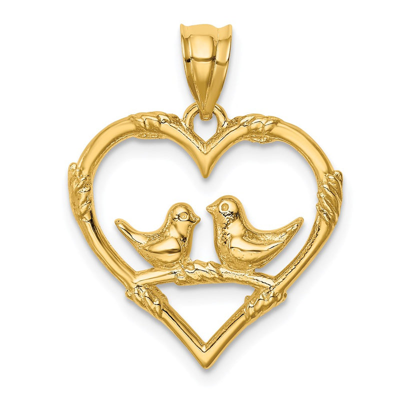 14k Yellow Gold Polished Love Birds in Heart Pendant