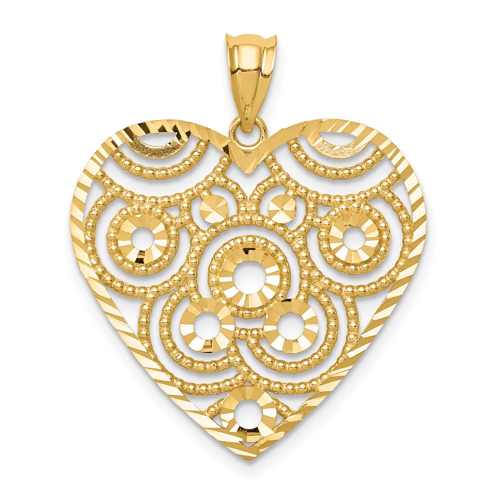 14k Yellow Gold Polished & Diamond-cut Heart Pendant