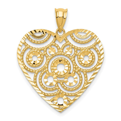 14k Yellow Gold Polished & Diamond-cut Heart Pendant