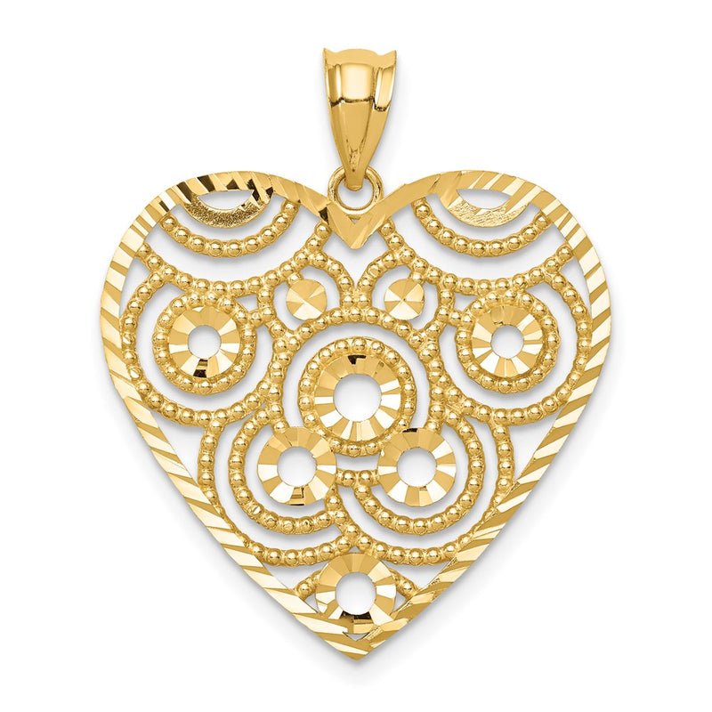 14k Yellow Gold Polished & Diamond-cut Heart Pendant