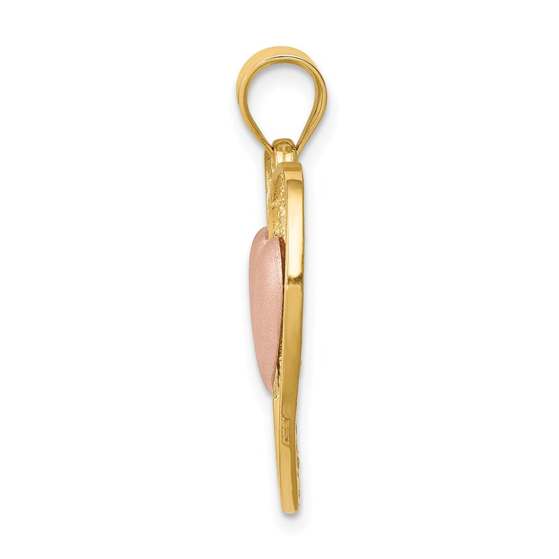 14k Two-tone Gold Brushed & Polished Heart Pendant