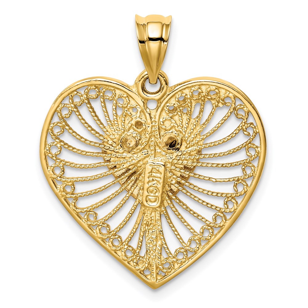 14k Two-tone Gold Brushed & Polished Heart Pendant