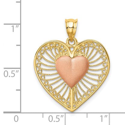 14k Two-tone Gold Brushed & Polished Heart Pendant