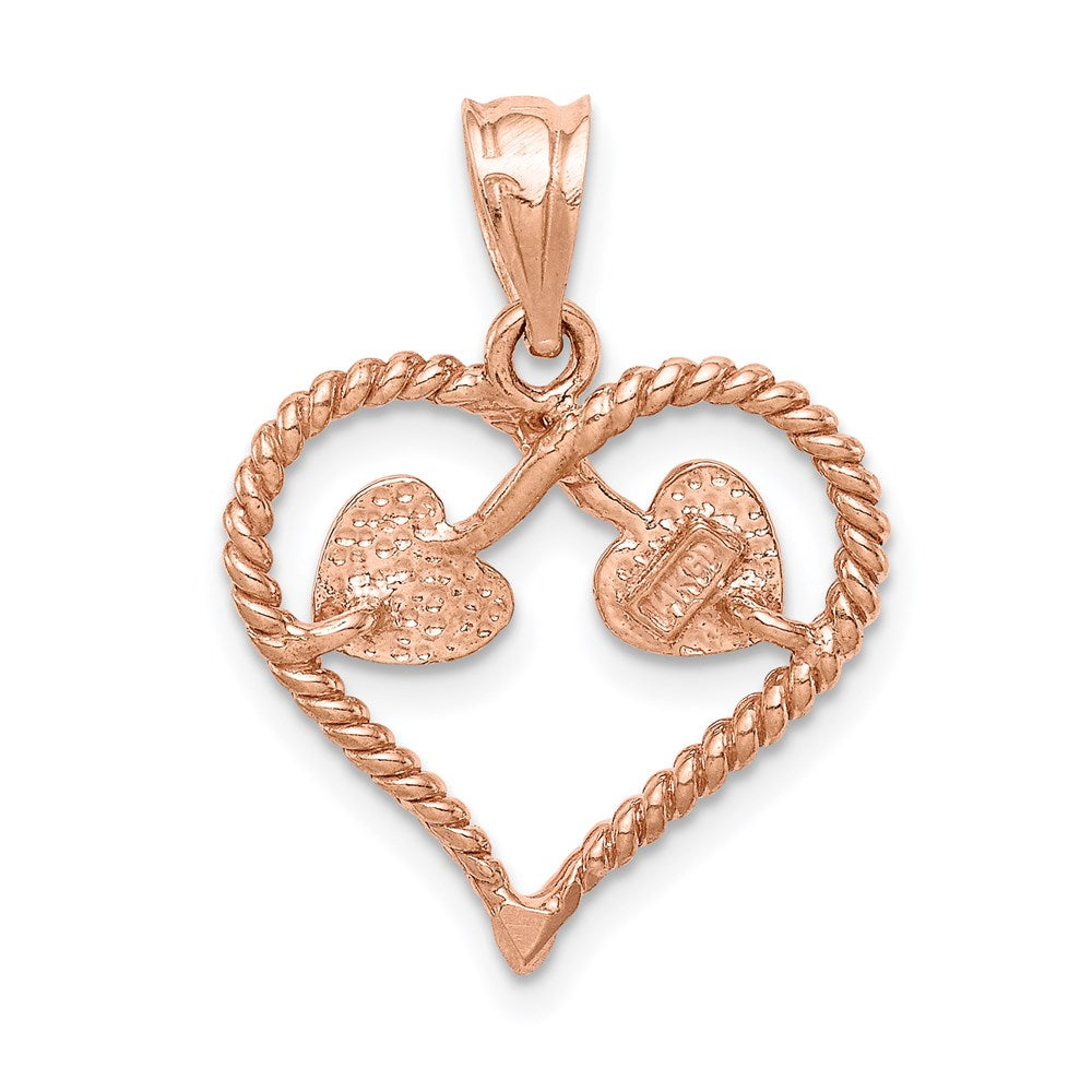 14k Rose Gold Rose Polished and Twisted Heart Pendant