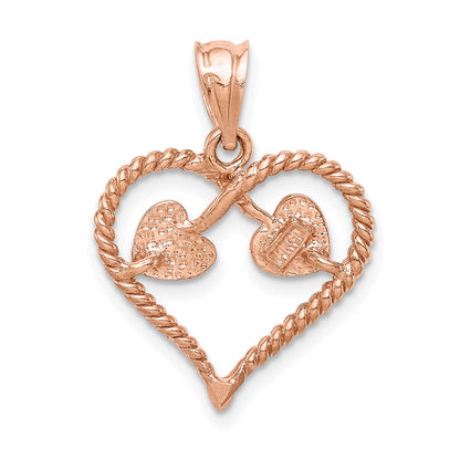 14k Rose Gold Rose Polished and Twisted Heart Pendant