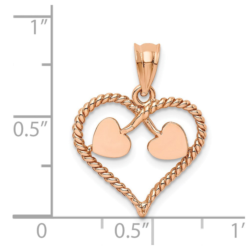 14k Rose Gold Rose Polished and Twisted Heart Pendant