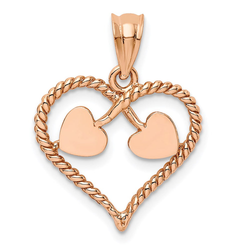14k Rose Gold Rose Polished and Twisted Heart Pendant