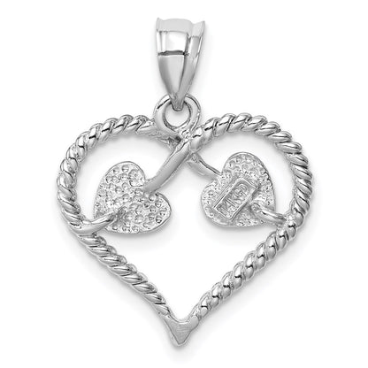 14k White Gold White Polished and Twisted Heart Pendant