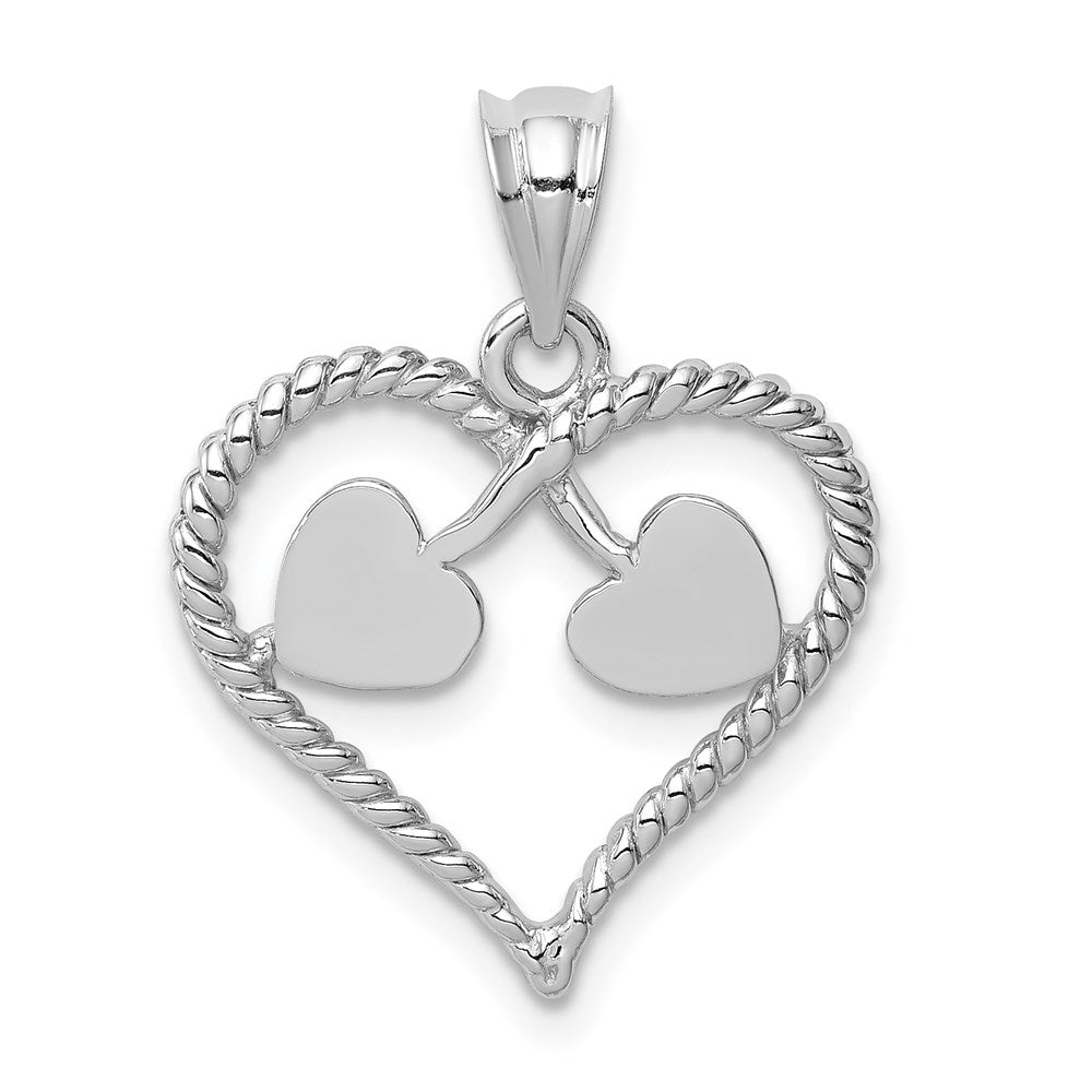 14k White Gold White Polished and Twisted Heart Pendant