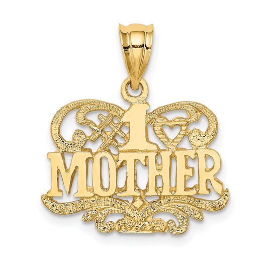 14k Yellow Gold Polished & Textured #1 Mother Pendant