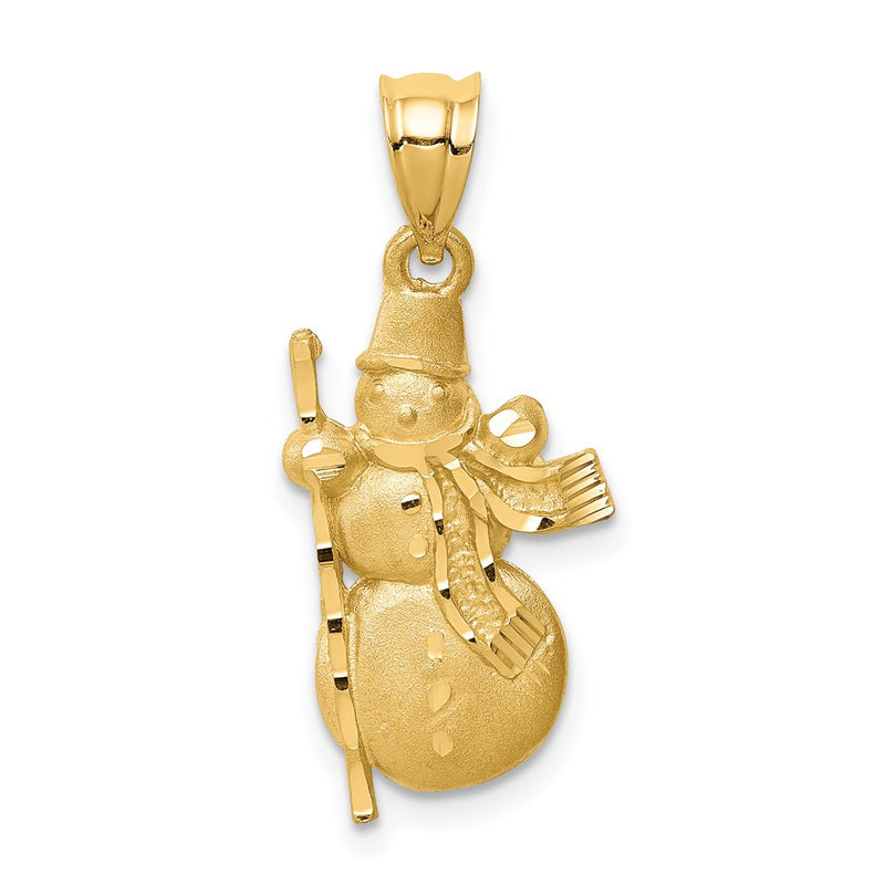 14k Yellow Gold Diamond-cut Brushed and Polished Snowman Pendant
