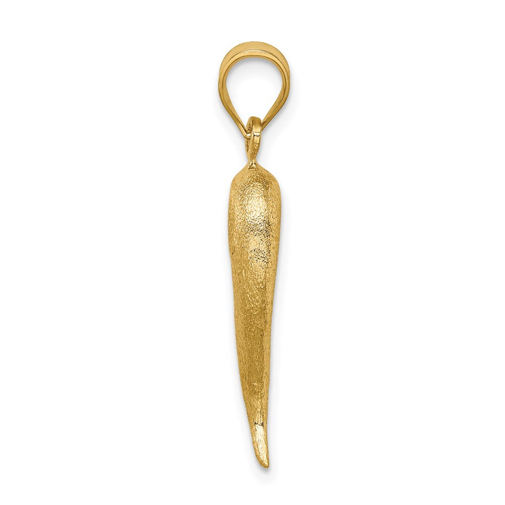 14k Yellow Gold Brushed 3D Italian Horn Pendant