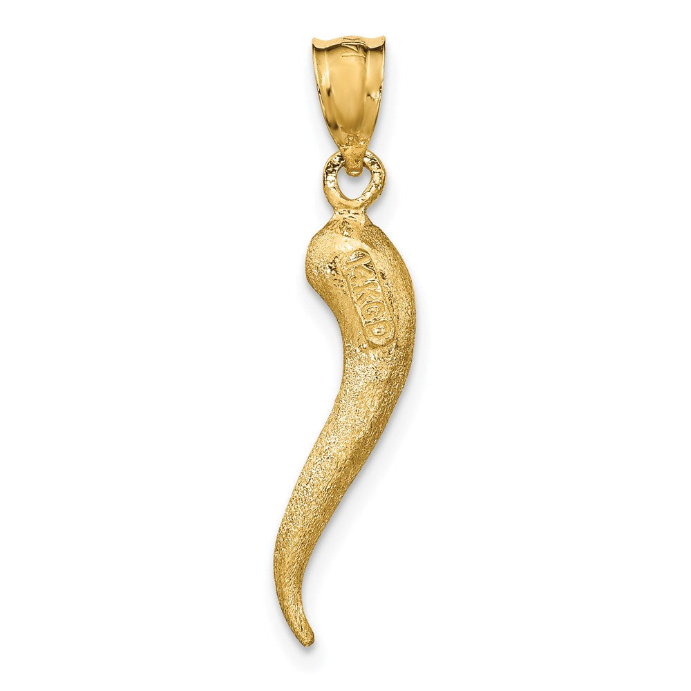 14k Yellow Gold Brushed 3D Italian Horn Pendant