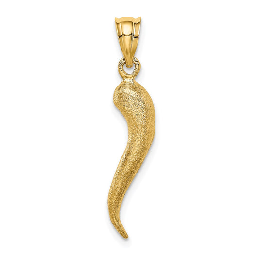 14k Yellow Gold Brushed 3D Italian Horn Pendant