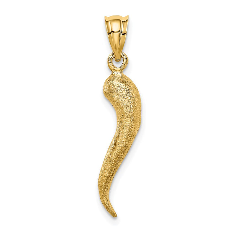 14k Yellow Gold Brushed 3D Italian Horn Pendant