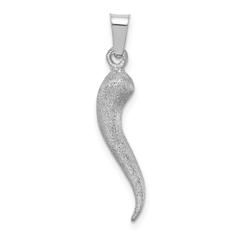 14k White Gold White Brushed 3D Italian Horn Pendant
