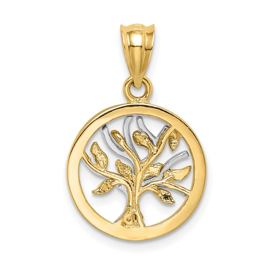 14k Two-tone Gold Polished Tree of Life Pendant