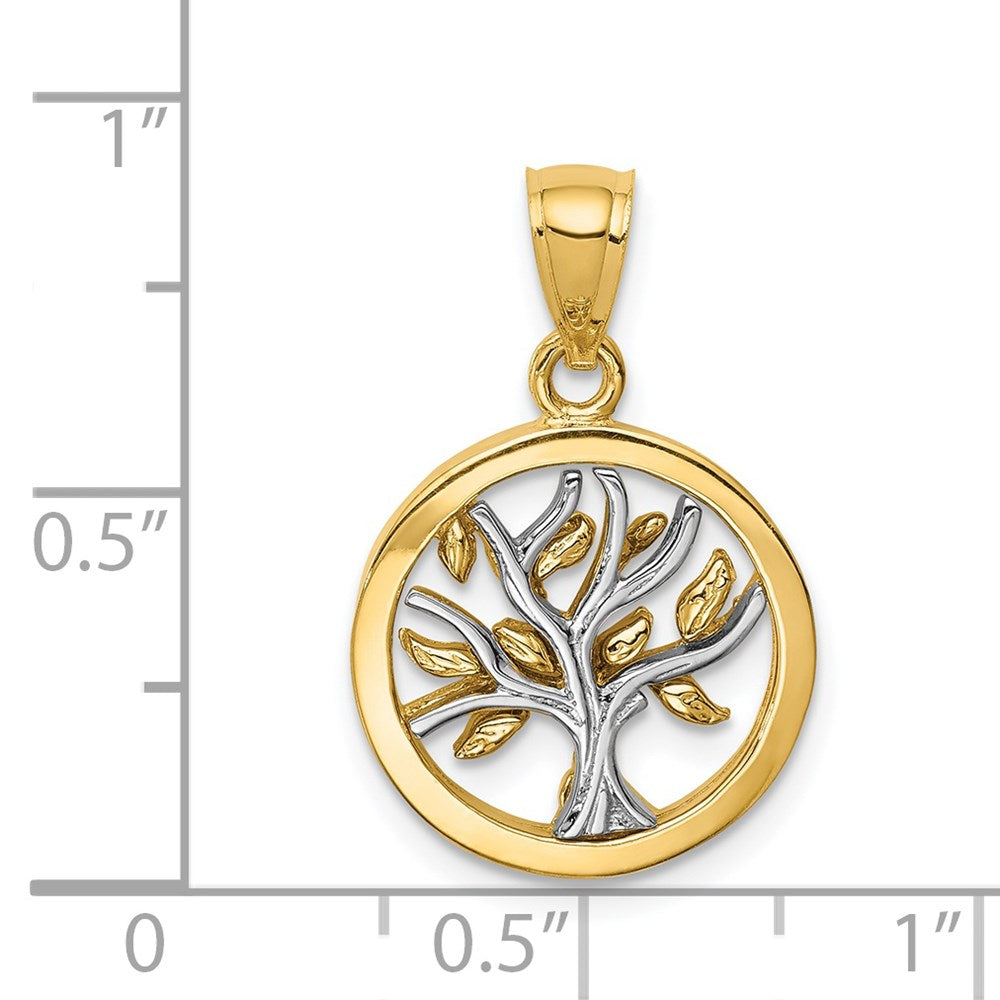 14k Two-tone Gold Polished Tree of Life Pendant