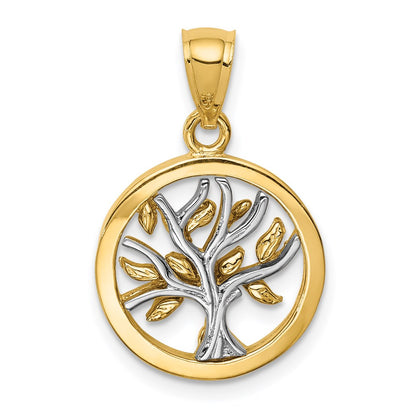 14k Two-tone Gold Polished Tree of Life Pendant