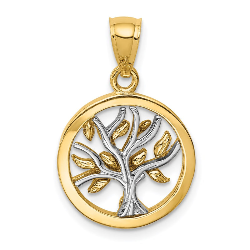 14k Two-tone Gold Polished Tree of Life Pendant