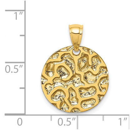 14k Yellow Gold Polished & Textured Disc Pendant