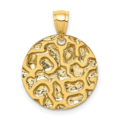 14k Yellow Gold Polished & Textured Disc Pendant